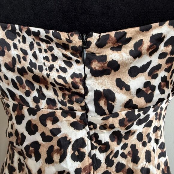 Leopard Print Satin Lace Trim Midi Dress | Small - Picture 6 of 8